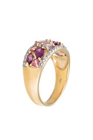 Bague Rhodomix   Or jaune, diamants, améthystes, rhodolites et tourmalines