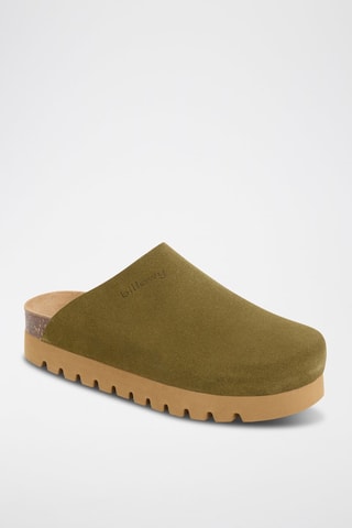 Sabots à plateforme en cuir - Kaki