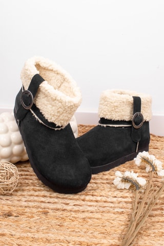 Bottines fourrées en nubuck Rosso - Noir et crème