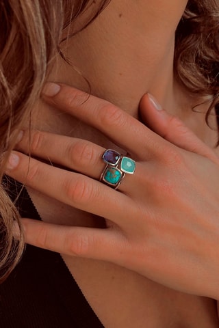 3 bagues - Argent, tanzanite, calcédoine et turquoise