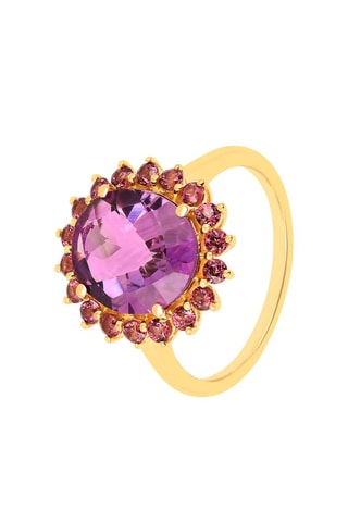 Bague - Argent plaqué or jaune, améthyste et rhodolites