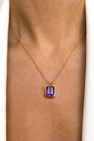 Collier - Argent plaqué or jaune et améthyste