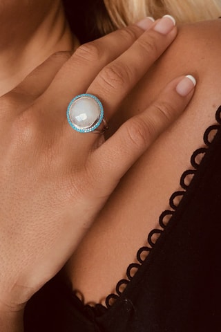 Bague - Argent, calcédoine d'eau et turquoises