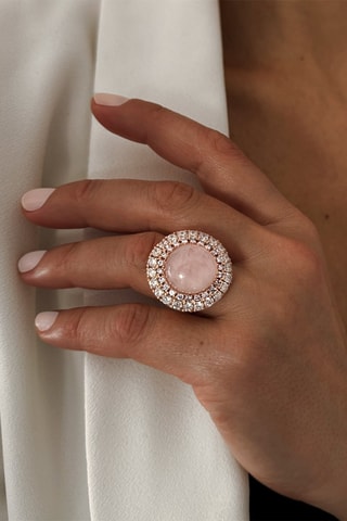 Bague - Argent plaqué or rose et quartz rose