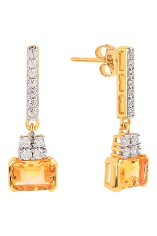 Boucles d'oreilles - Argent plaqué or jaune, citrines et zircons