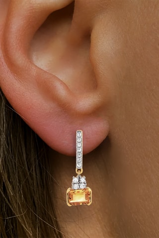 Boucles d'oreilles - Argent plaqué or jaune, citrines et zircons