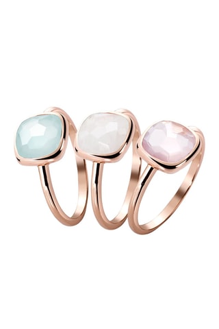 3 bagues - Argent plaqué or rose, calcédoine, quartz rose et pierre de lune