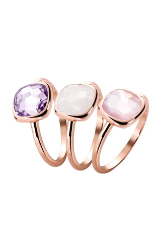 3 bagues - Argent plaqué or rose, quartz, pierre de lune et améthyste
