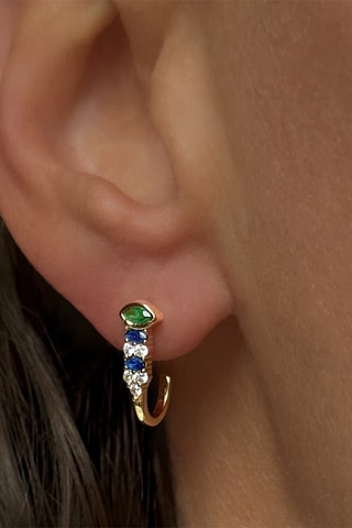 Boucles d'oreilles - Argent plaqué or jaune, saphirs, améthystes et zircons