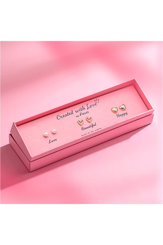 3 Paar Oorknopjes Heart - Goudkleurig