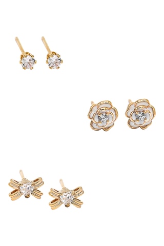 3 Paar Oorknopjes Camélia - Goudkleurig