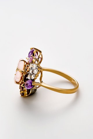 Ring Jardin anglais - Geelgoud, Amethisten, Granaten, Rodoliet, Topazen en Parelmoer