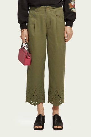 Biologisch Katoenen Broek Straight Fit Hoge Taille - Olijfgroen