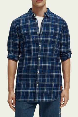 Linnen Overhemd Regular - Koningsblauw en Lichtgrijs