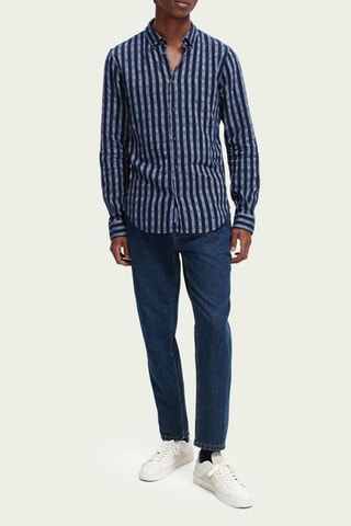 Linnen Overhemd Slim Fit - Marineblauw en Lichtgrijs