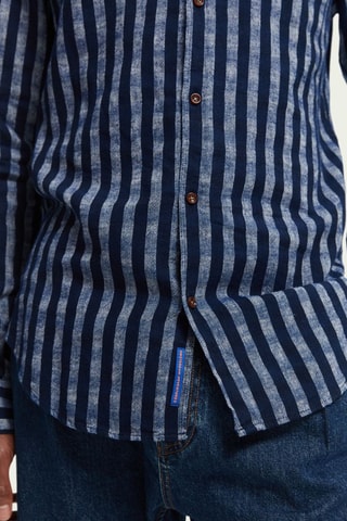 Linnen Overhemd Slim Fit - Marineblauw en Lichtgrijs