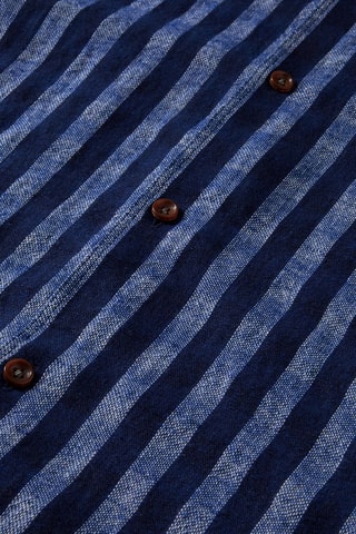 Linnen Overhemd Slim Fit - Marineblauw en Lichtgrijs