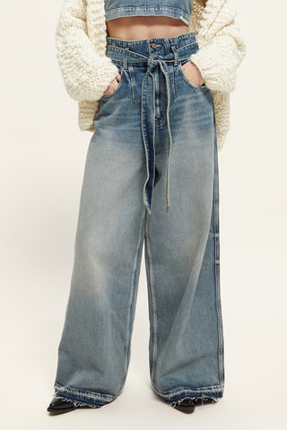 Biologisch Katoenen Jeans wide legs Hoge taille.- Blauw