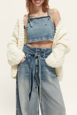 Biologisch Katoenen Jeans wide legs Hoge taille.- Blauw