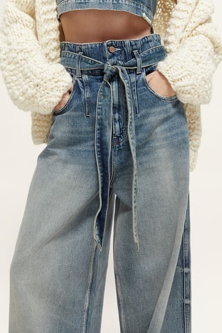 Biologisch Katoenen Jeans wide legs Hoge taille.- Blauw