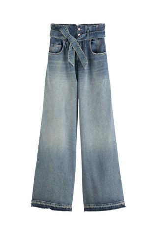 Biologisch Katoenen Jeans wide legs Hoge taille.- Blauw