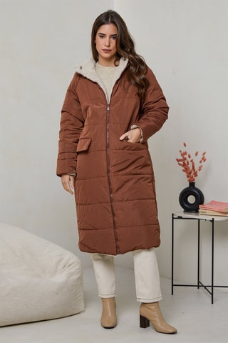 Anorak reversible con capucha - Café y beige