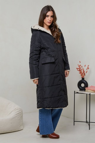 Anorak reversible con capucha - Negro y beige