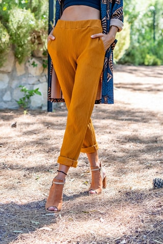 7/8 Getextureerde Chino Mosterdgeel