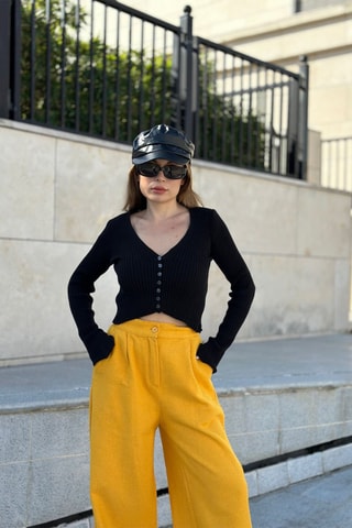 Broek Wide Legs Mosterdgeel