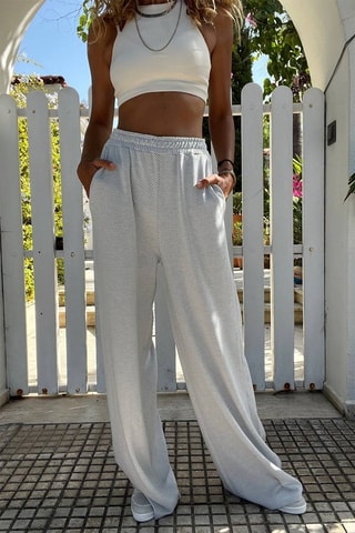 Broek Hoge Taille Wide Legs Grijs