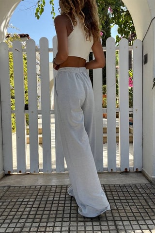 Broek Hoge Taille Wide Legs Grijs