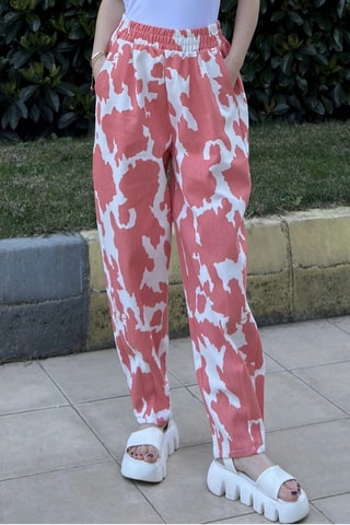 Broek Hoge Taille - Koraalrood en Wit