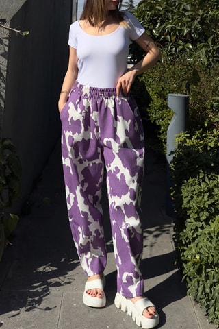 Broek Hoge Taille - Paars en Wit