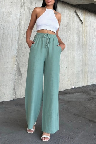 Broek Wide Legs Hoge Taille - Zeegroen