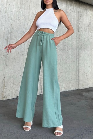 Broek Wide Legs Hoge Taille - Zeegroen