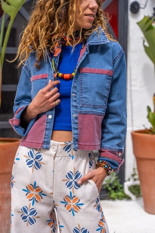 Spijkerjasje Blauw en Bordeauxrood