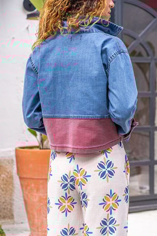 Spijkerjasje Blauw en Bordeauxrood