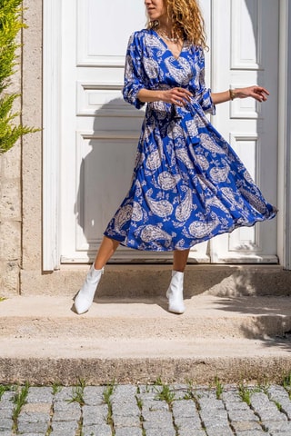 Soepelvallende Jurk Koningsblauw en Wit