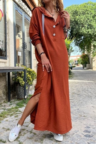 Lange Jurk met Capuchon - Steenrood