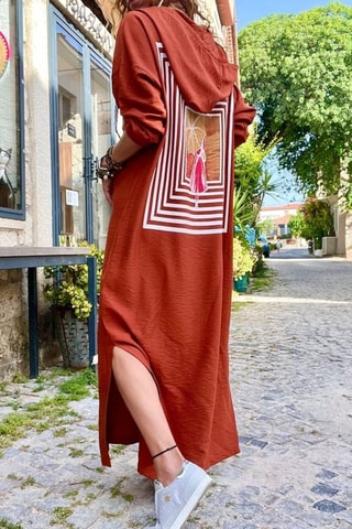 Lange Jurk met Capuchon - Steenrood