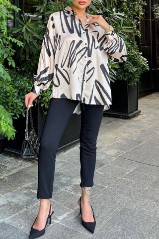 Blouse - Beige en Zwart