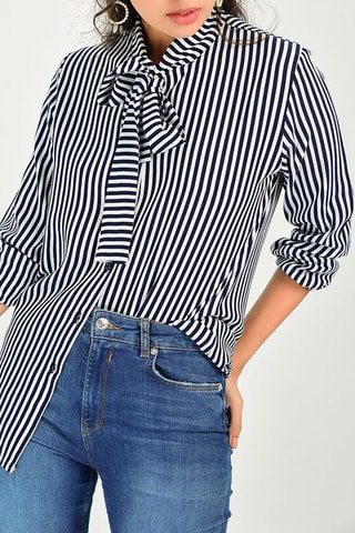 Blouse Ecru en Marineblauw