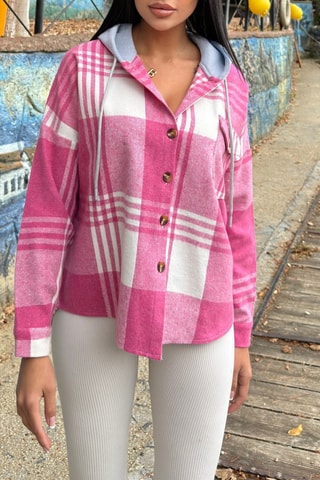 Wollen Jasje - Fuchsia en wit