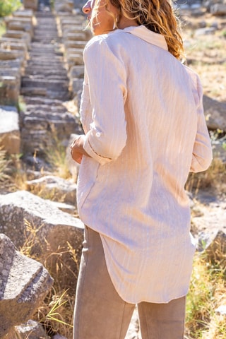 Gestreepte Blouse Taupe en Wit