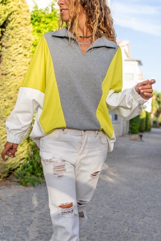 Sweater Gemêleerd Lichtgrijs en Geel