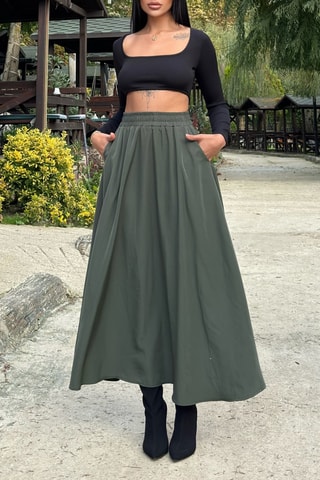 Lange Rok Hoge Taille - Kaki