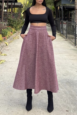 Lange Rok Hoge Taille - Gemêleerd Bordeauxrood