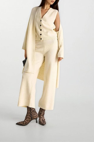 Mouwloos Vest en Broek met Hoge Taille - Ecru