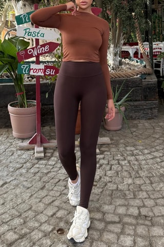 Cropped T-shirt en Legging Hoge Taille - Bruin