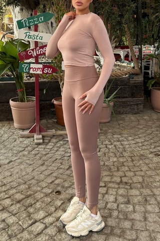 Cropped T-shirt en Legging Hoge Taille - Nude